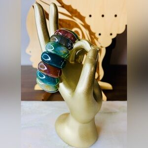 Natural Indian Agate Stone of Wisdom Wide Tile Cuff Bracelet